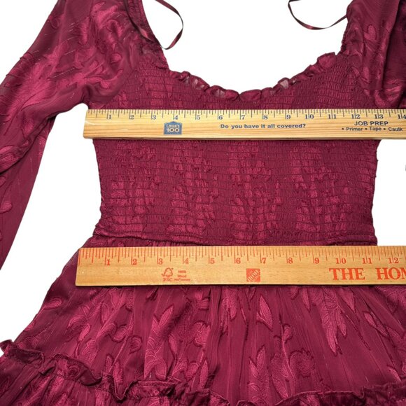 B. Darlin Burgundy Smocked Lace Dress Juniors 3/4  Long Sleeve Tiered Ruffle NWT - Picture 9 of 9